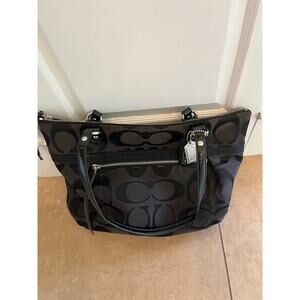 Coach Poppy Metallic Signature Black Shoulder Bag 19863 Monogrammed Black Teal